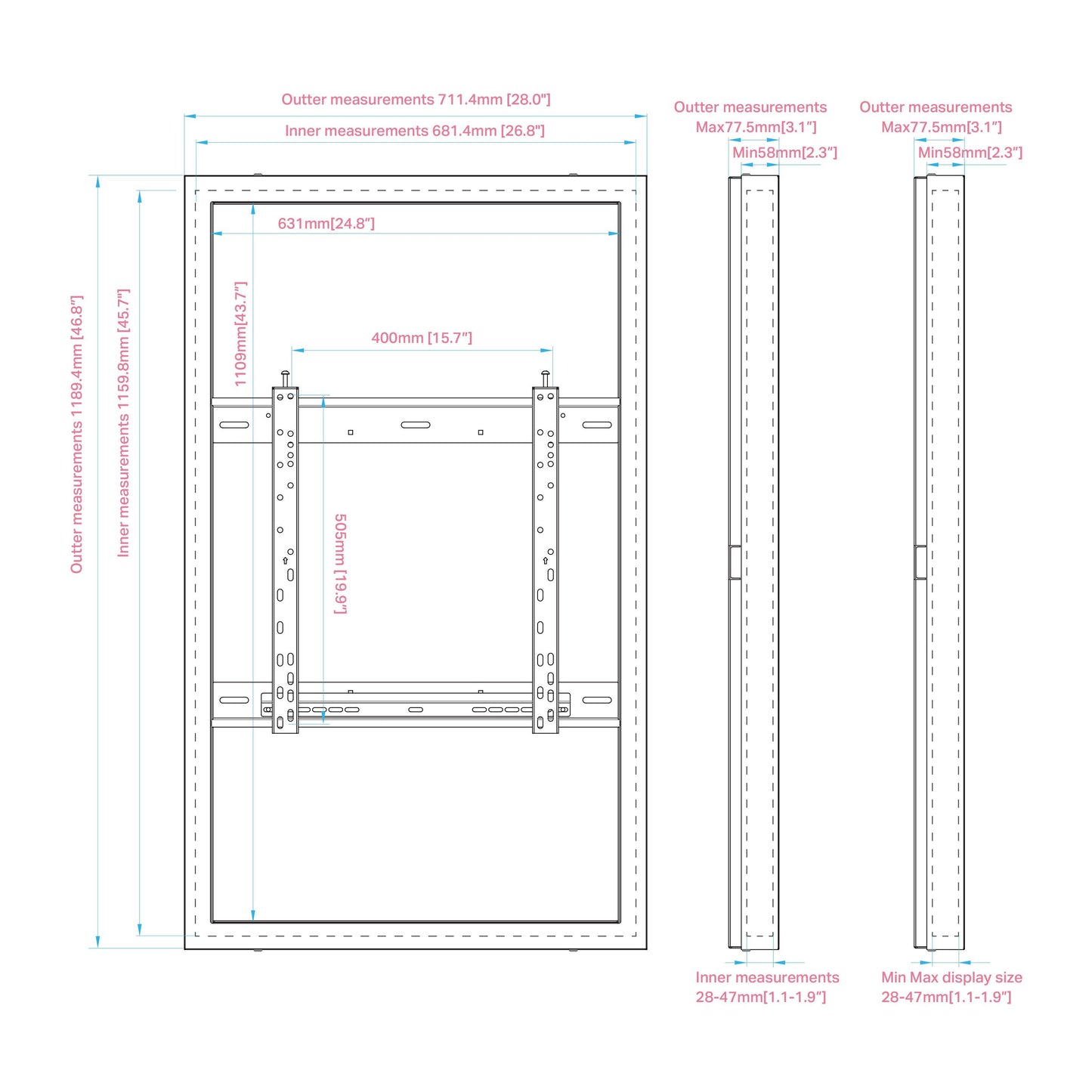 Multibrackets M Pro Series Enclosure 50" Wall Slim Medium White