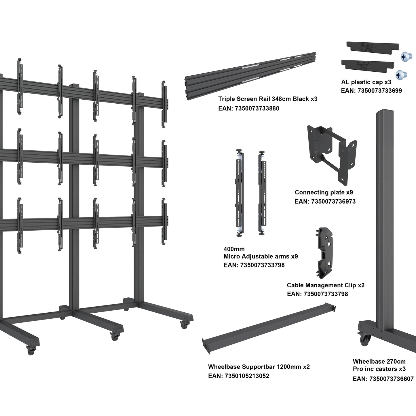 Multibrackets M Pro Series Video Wall Stand 3x3 43-65" Black