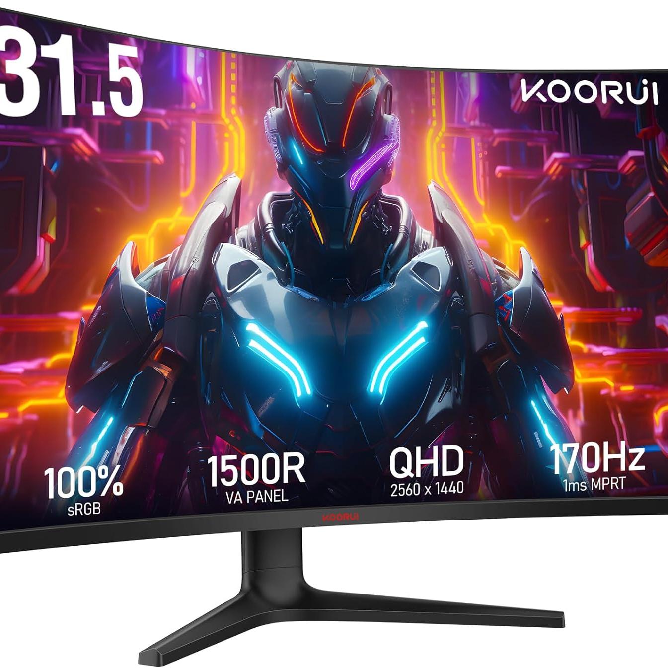 Koorui GA01 32" 1500R 144Hz 1ms 2K Curved Gaming Monitor with Tilt Stand