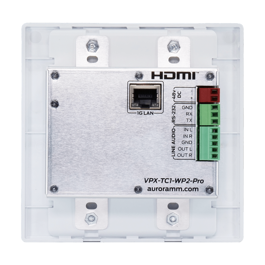 Aurora Multimedia VPX-TC1-WP2-Pro-W 4K60 4:4:4 1Gbps AV over IP Wall Plate Transceiver - White