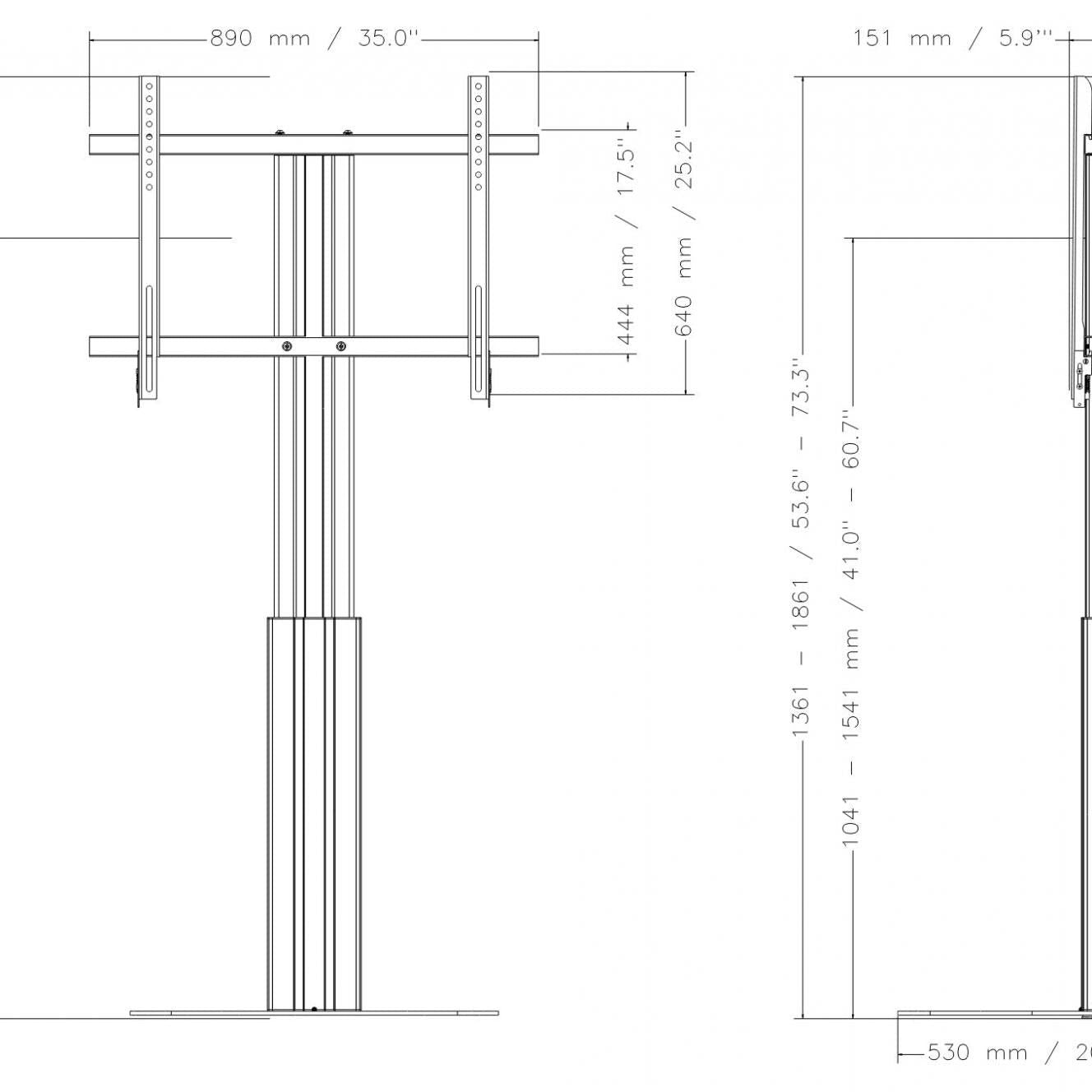 Conen CCELW-AFP Height Adjustable Monitor And Tv Wall Mount, Lite Series With 50 Cm Of Vertical Travel Column Silver Anodized