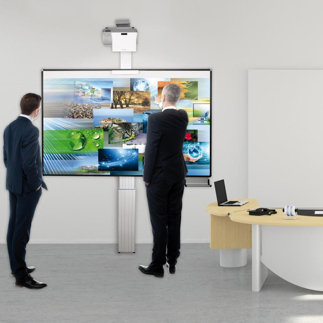 Conen EEBT1813PO Whiteboard Deluxe 130 Board For Different Finger-operated Projectors Electric Height Adjustable, For Mounting On Massive Walls, With Floor Plate