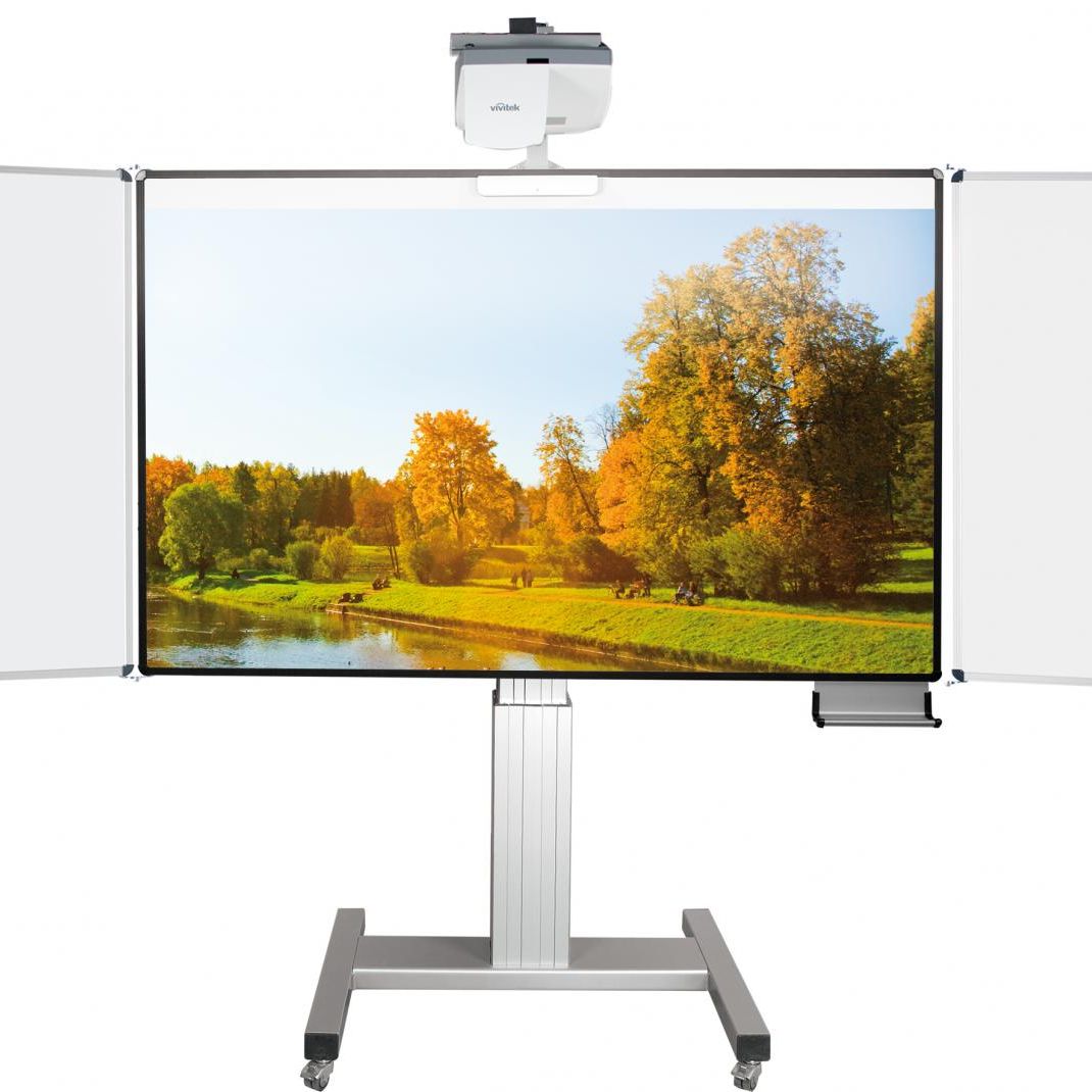 Conen EEBT1813WWFO Whiteboard Deluxe 130 Board For Different Finger-operated Projectors Mobile, Electric Height Adjustable, Two Side Wings Inclusive