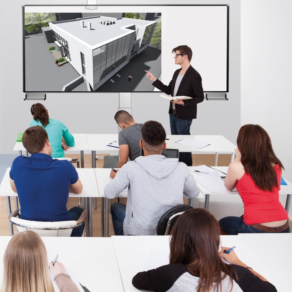 Conen EEBT3013PO Whiteboard Deluxe 130 Board For Different Finger-touch Projectors 3 M Wide, Electric Height Adjustable, For Wall Mounting With Floor Plate