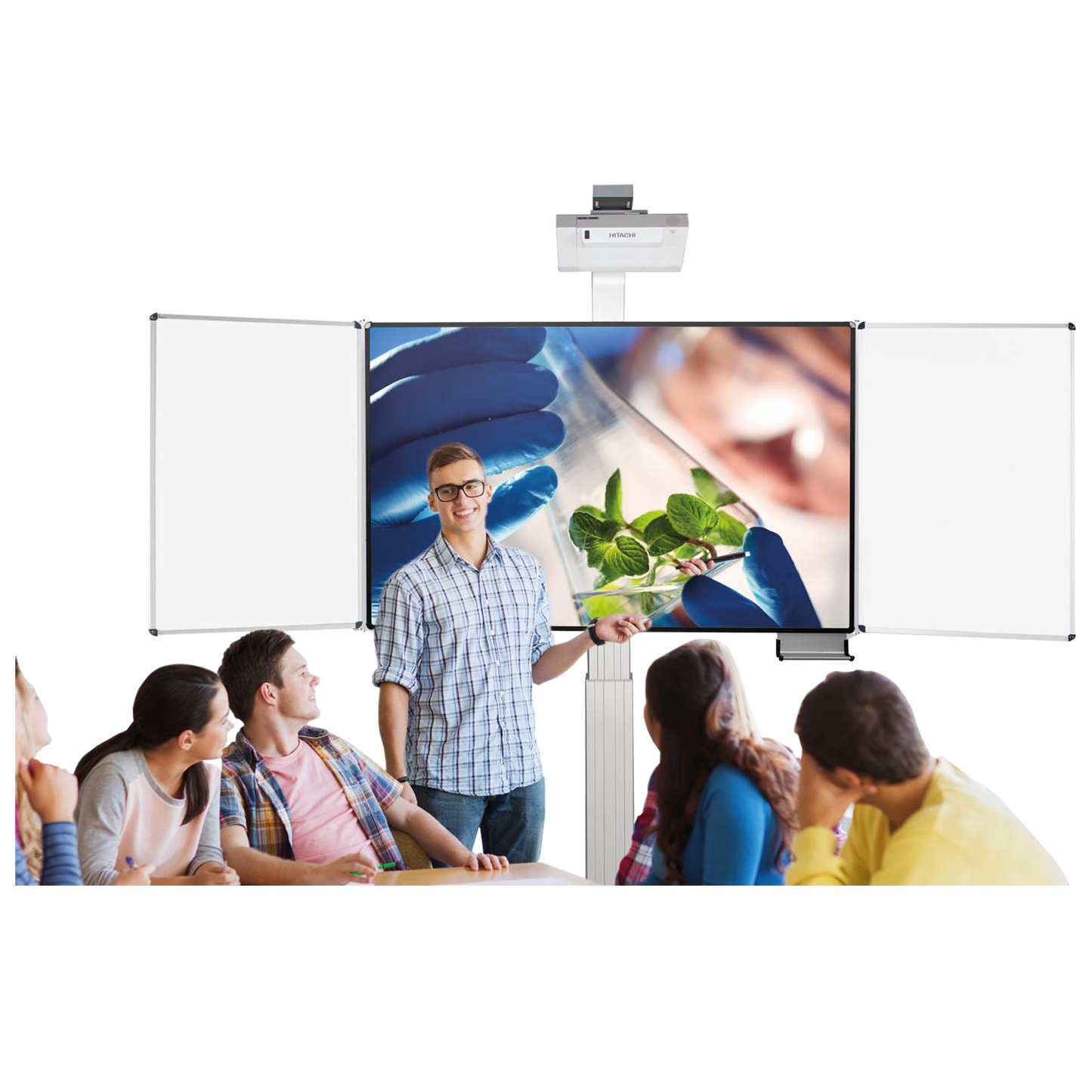 Conen Whiteboard Deluxe 130 Board For Different Pen-operated Projectors With Sidewings, Electric Height Adjustable, For Wall Mounting With Floor Plate