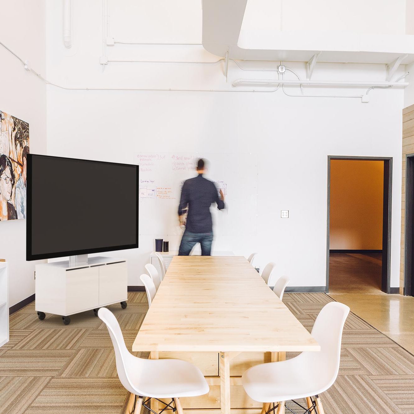 Conen Mobile Tv Cabinet With Electric Height Adjustment "Vsm Electric" Silver Anodized Column, 50 Cm Sliding Movement, Tv Lowboard