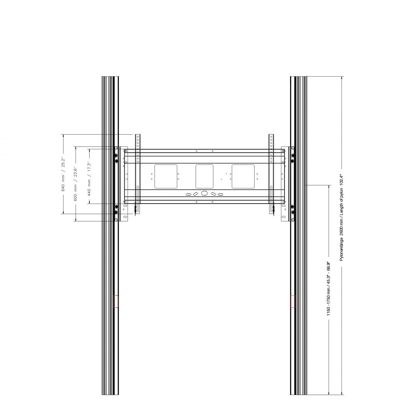 Conen PY1E-IFPD-W Wallmounted 2 Pylon System For Displays From 65-86" Electrical Height Adustable, 70 Cm Stroke
