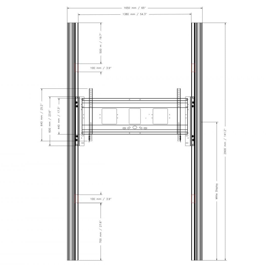 Conen PYFKL-IFPD-W Wall Mounted 2 Pylon Sliding System For Displays From 65-86" Manually Height-adjustable With Pulley And Counter Weight, With 2 Whiteboard Wings