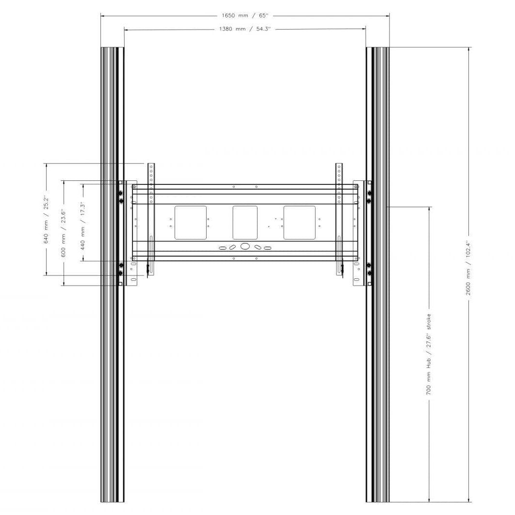 Conen PYKLE-IFPD-W Wall Mounted 2 Pylon System For Displays From 65-86" Electrical Height Adjustable, 70 Cm Stroke, With Wideboard Side Wings