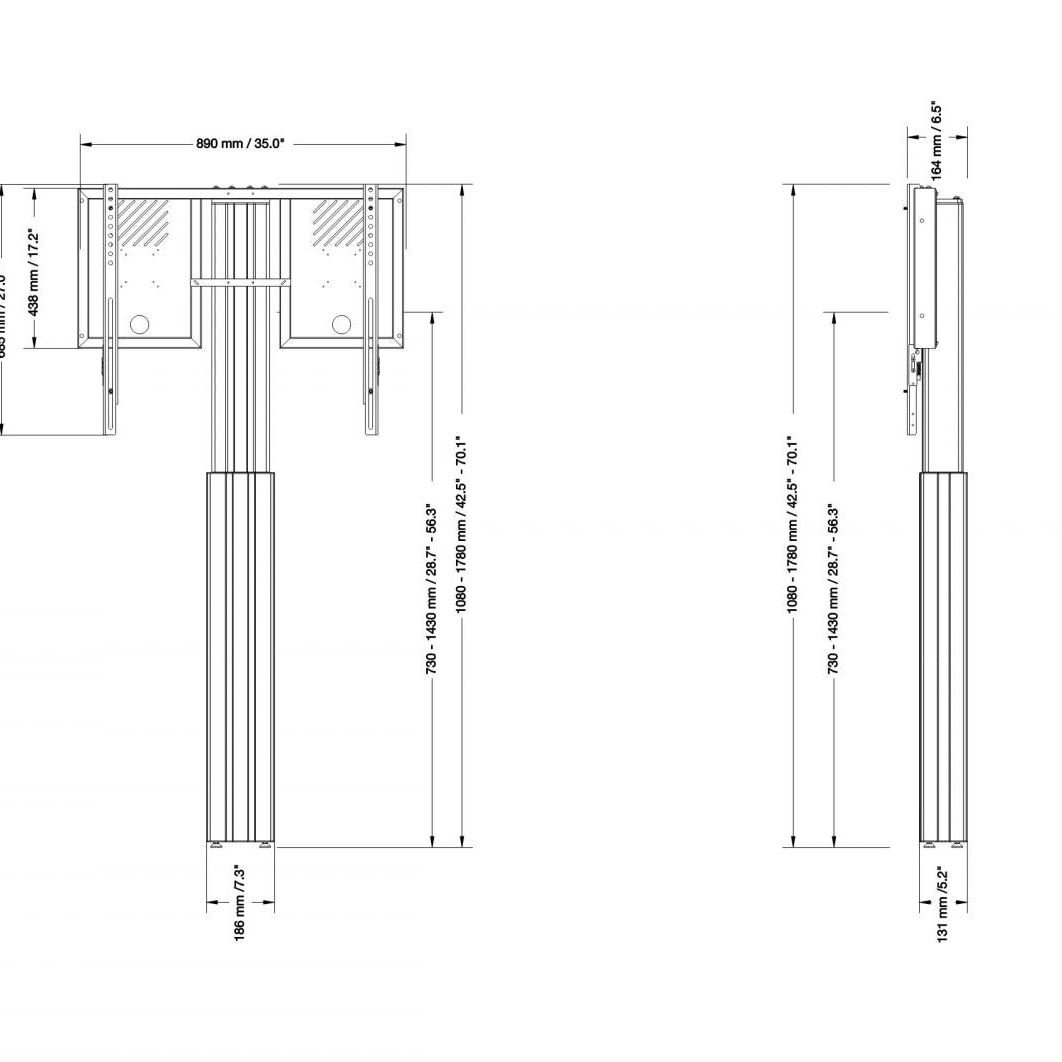 Conen RLI10070WBK Height Adjustable Monitor Wall Mount, Lite Series Black, With Anti-collision, Center To Floor 750 - 1450 Mm