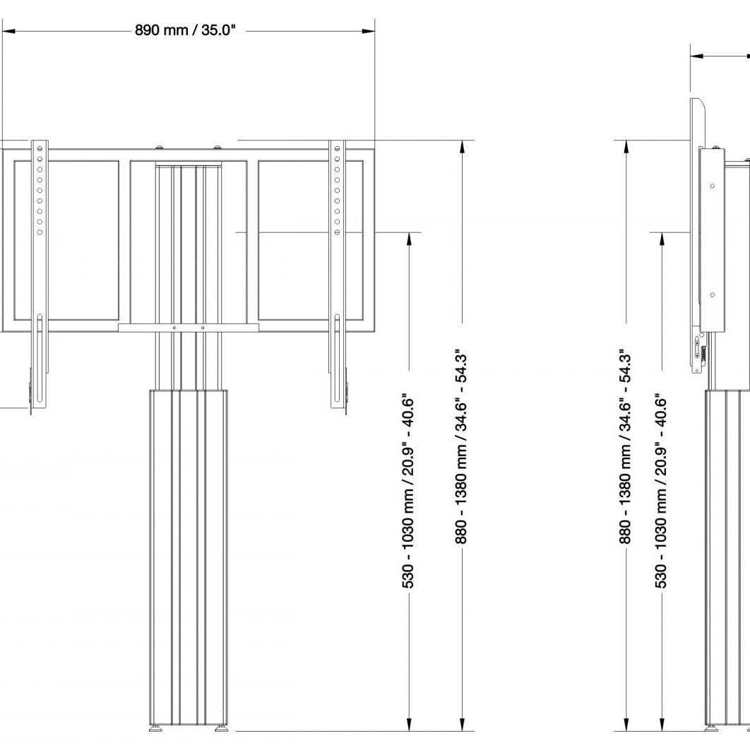 Conen RLI8050WBK Height Adjustable Monitor And Tv Wall Mount, Lite Series With 50 Cm Of Vertical Travel Column Black, Anti-collision, Low Model
