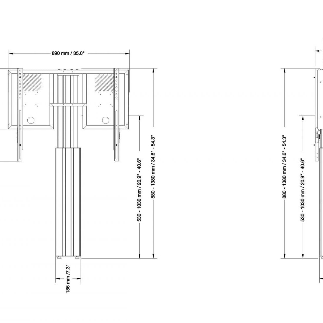 Conen RLI8050WK Height Adjustable Monitor And Tv Wall Mount, Lite Series With 50 Cm Of Vertical Travel Column Silver, Anti-collision, Low Model