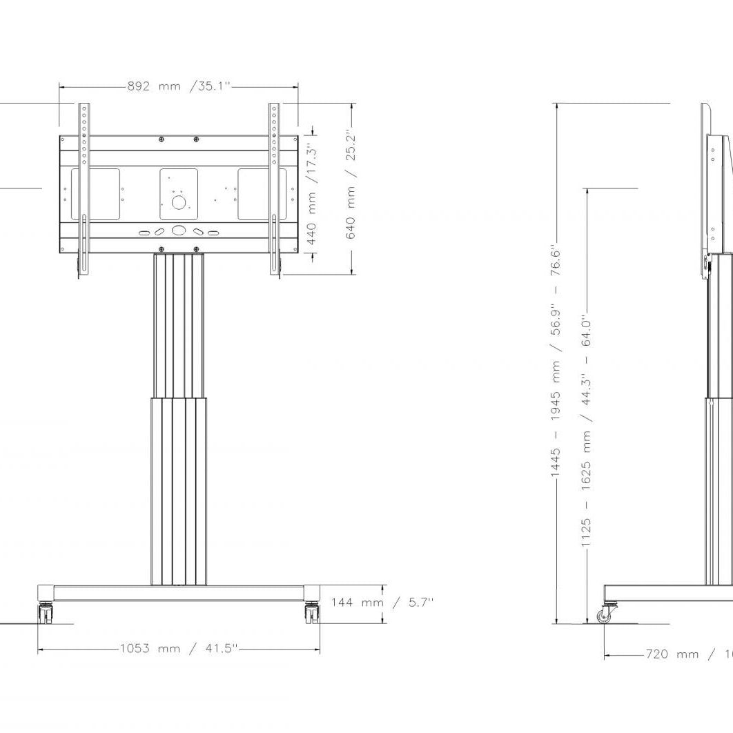 Conen SCETAB Motorized Mobile Flat Screen Tv Cart, 50 Cm Of Vertical Travel Column Black Anodized, H-style Base
