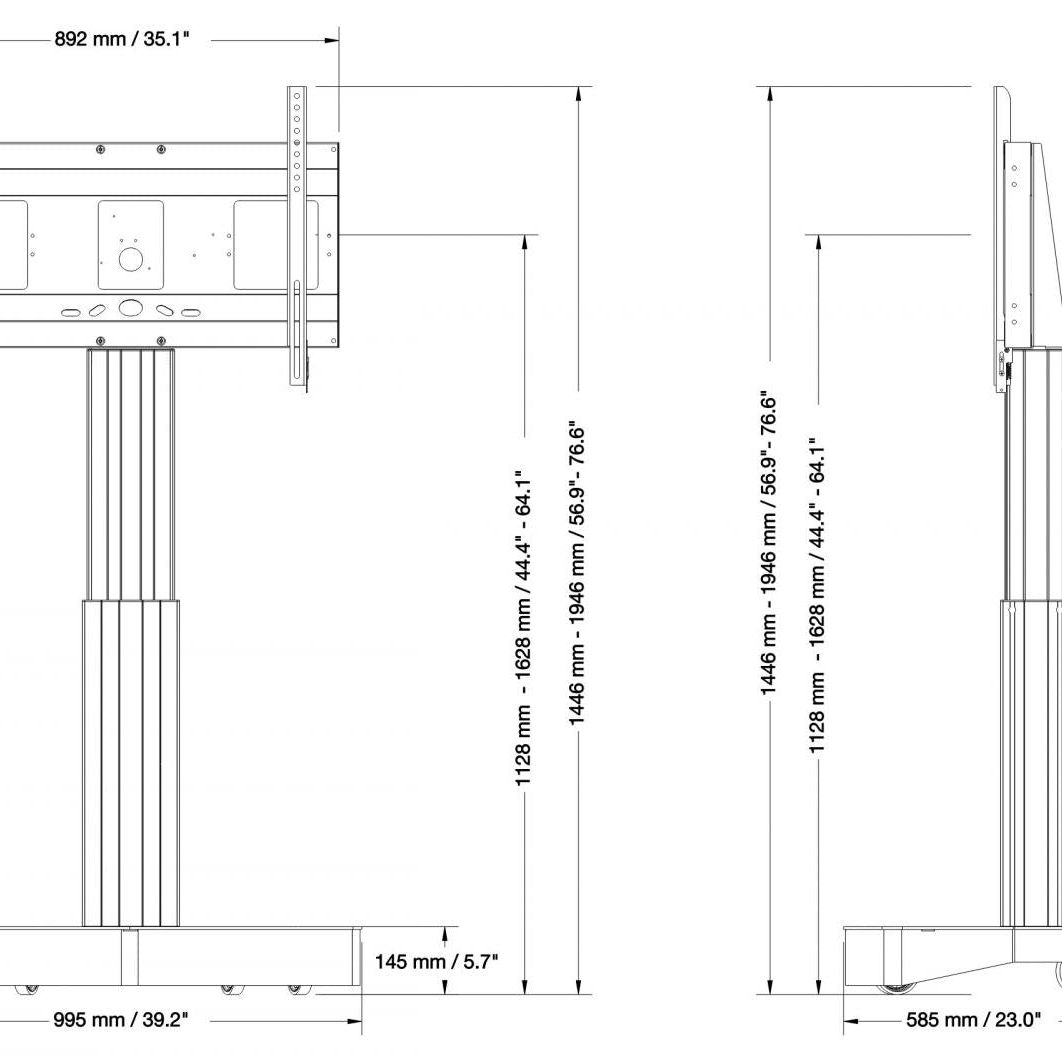 Conen SCETABSOMotorized Mobile Display And Tv Stand, 50 Cm Of Vertical Travel Column Black, Design Base, Mobile
