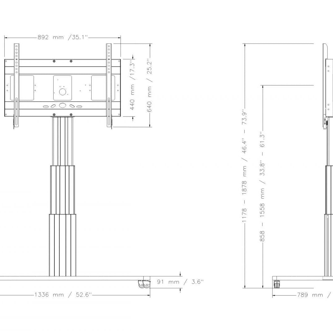 Conen SCETAC3535 Motorized Mobile Flat Screen Tv Cart, 70 Cm Of Vertical Travel Column Silver Anodized, C-style Base