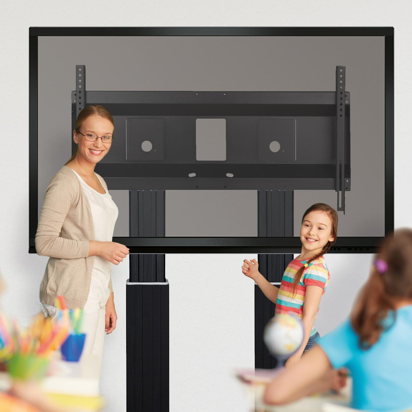 Conen SCETADWB Motorized Heavy Duty Xl Monitor Wall Mount With 50 Cm Of Vertical Travel Two Columns Black Anodized