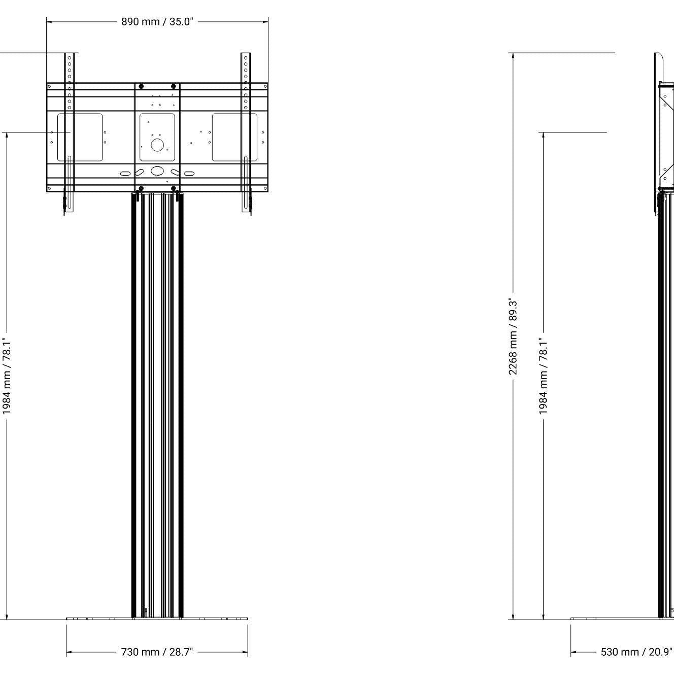 Conen SCETANHVP17 Monitor Stand And Monitor Wall Mount, Center Of Display 192 Cm Column Silver Anodized, Fixed Height, Floor Plate