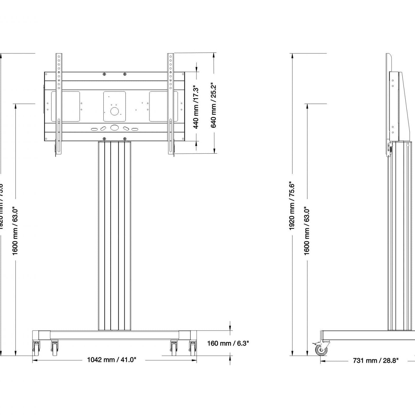 Conen SCETANHVV12 TV Cart, Monitor Cart With Display Mount, Center Of Display 160 Cm Column Silver Anodized, Fixed Height, V-stand