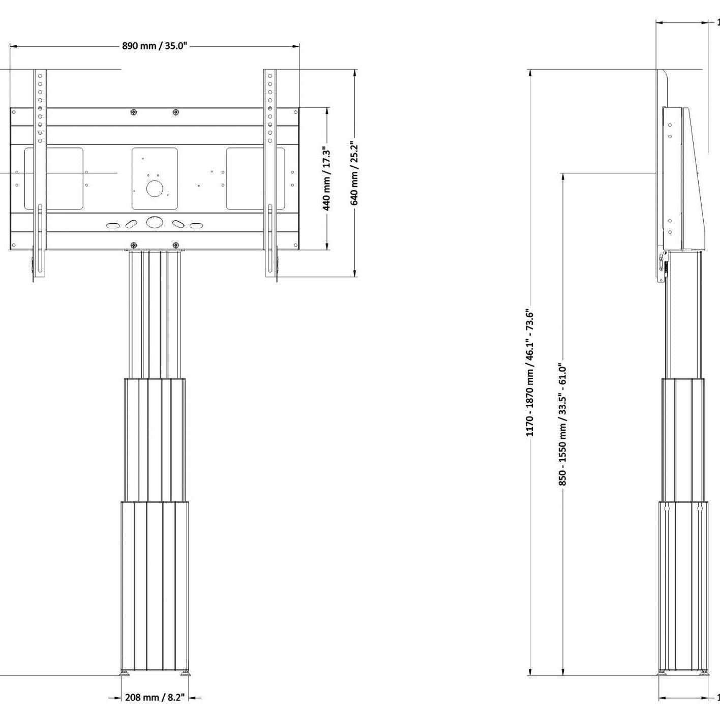 Conen SCETAP3535B Motorized Display Stand With 70 Cm Of Vertical Travel Column Black Anodized, Floor Plate