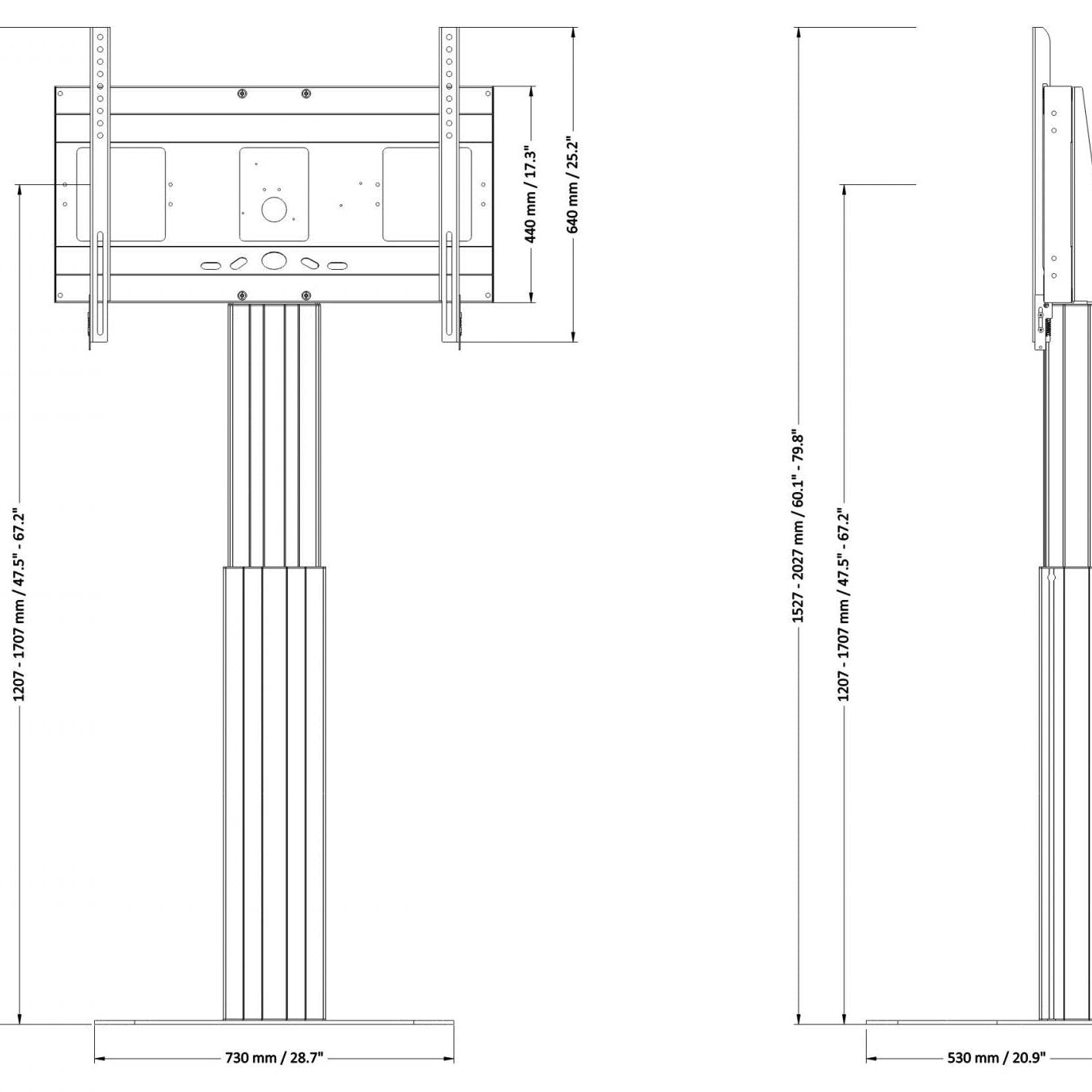 Conen SCETAPBK Motorized Display Stand With 50 Cm Of Vertical Travel Column Black Anodized, Center Of Display 121- 171 Cm, Floor Plate, Anti-collision