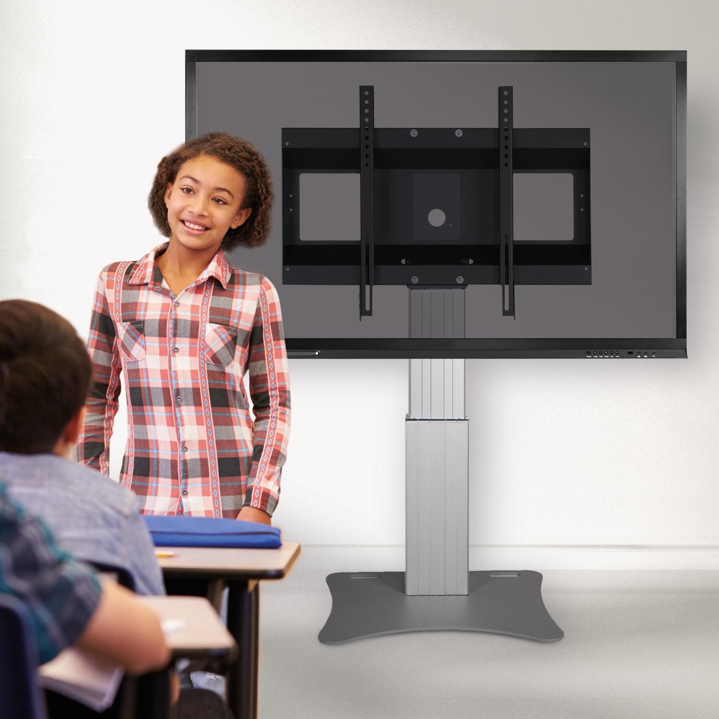 Conen SCETAPL Motorized Display Stand With 50 Cm Of Vertical Travel Column Silver Anodized, Center Of Display 98,8 - 148,8 Cm, Floor Plate