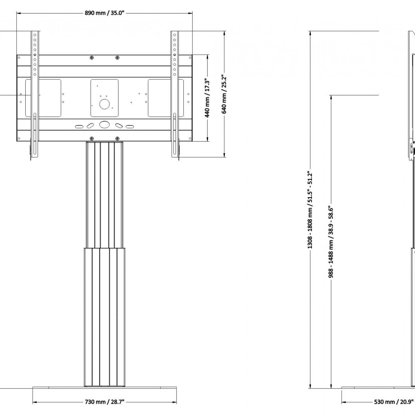 Conen SCETAPLB Motorized Display Stand With 50 Cm Of Vertical Travel Column Black Anodized, Center Of Display 98,8 - 148,8 Cm, Floor Plate