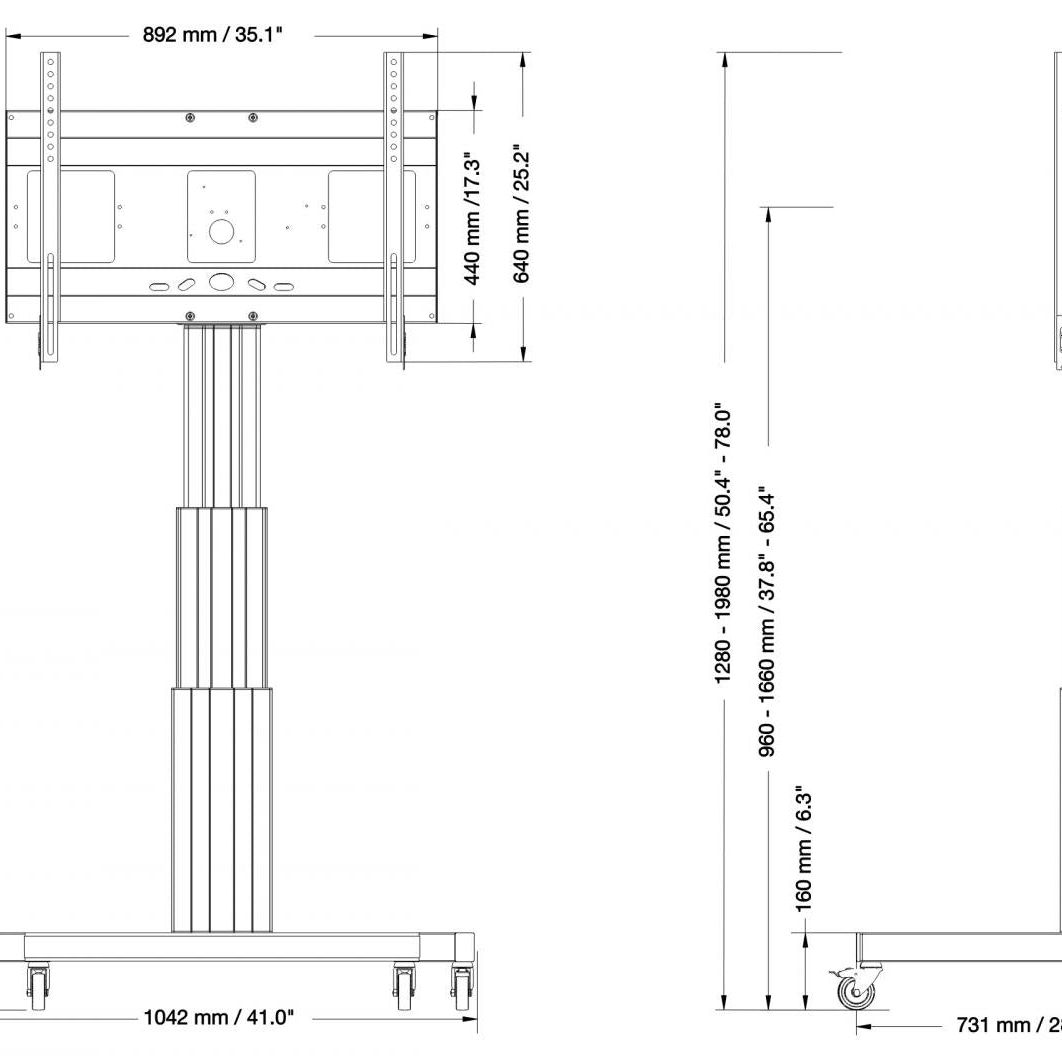 Conen SCETAV3535B Motorized Mobile Flat Screen Tv Cart, 70 Cm Of Vertical Travel Column Black Anodized, V-style Base