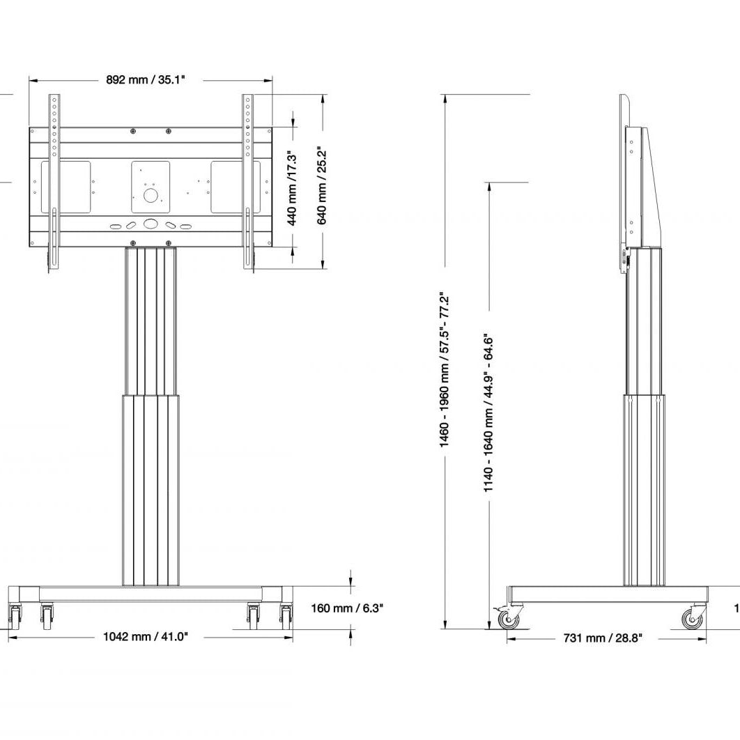 Conen SCETAVB Motorized Mobile Flat Screen Tv Cart, 50 Cm Of Vertical Travel Column Black Anodized, V-style Base