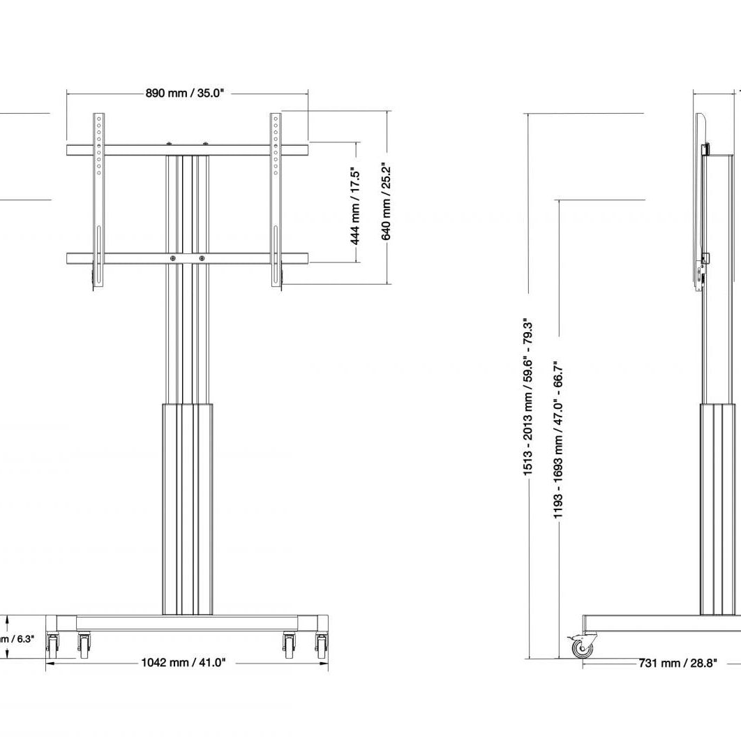 Conen SCETAVLIS Height Adjustable Mobile Tv And Silver Monitor Stand, Lite Series With 50 Cm Of Vertical Travel Column Silver Anodized