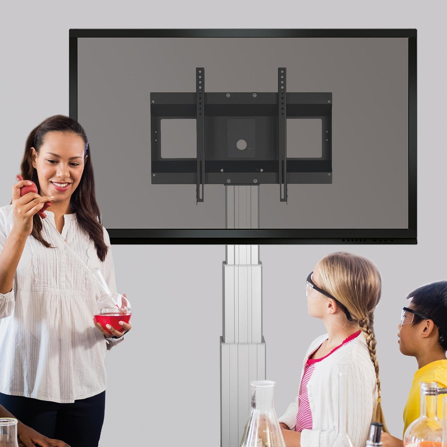 Conen SCETAW3535 Motorized Monitor Wall Mount, 70 Cm Of Vertical Travel Column Silver Anodized