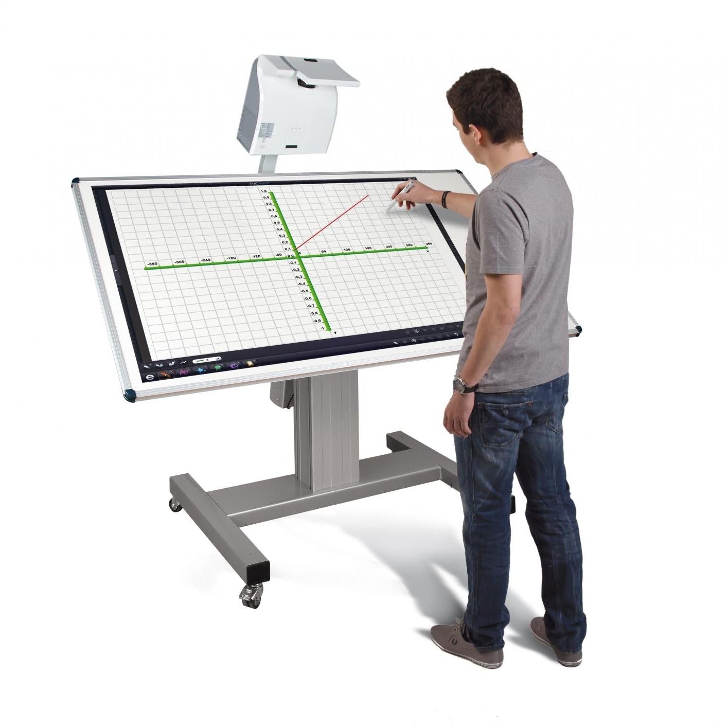 Conen SCETTIHMPO Mobile Tiltable Whiteboard Workitdesk For Different Projectors 1.44 X 0.90 M, Electrically Height & Tilt Adjustable Mount, H-style Base