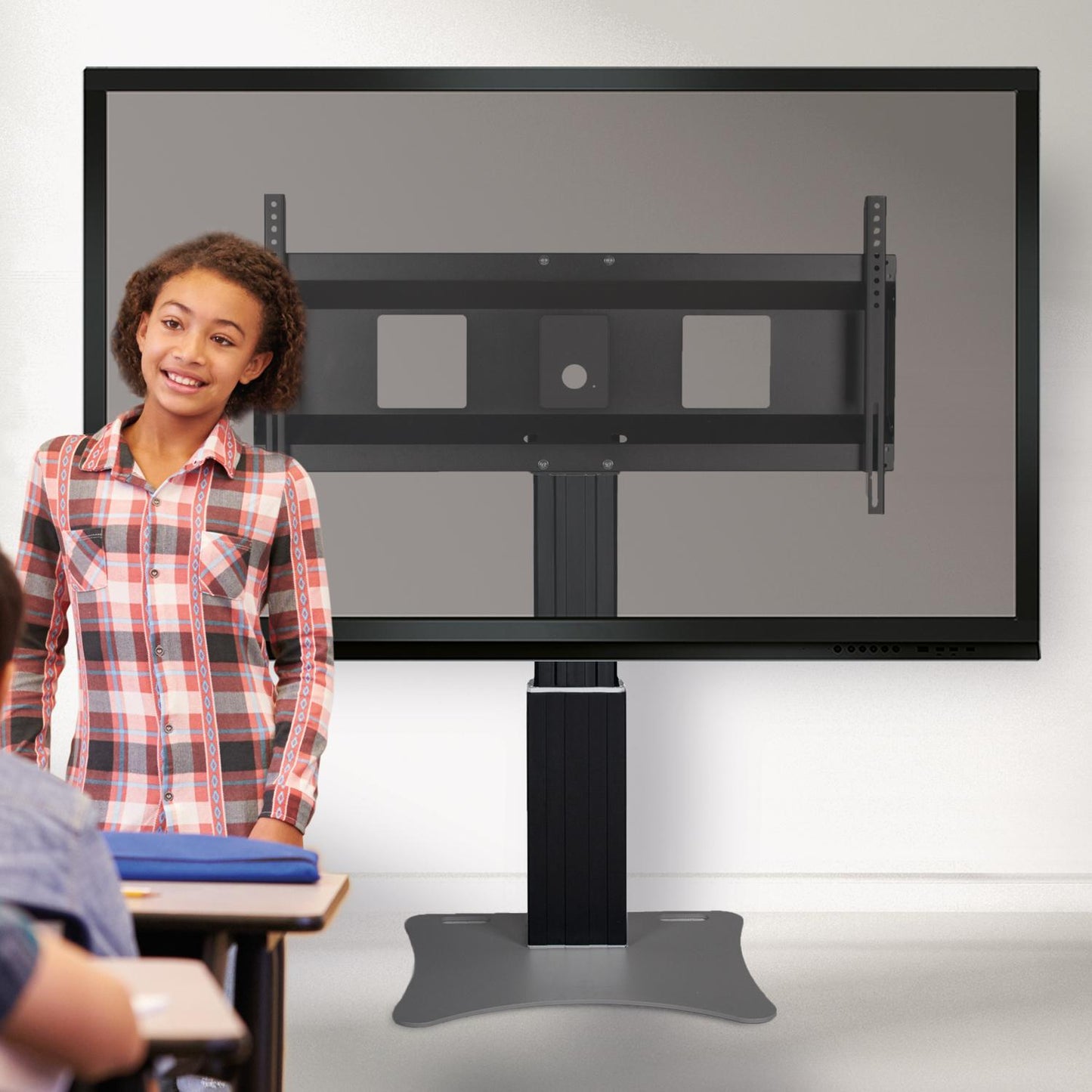 Conen SCEXLPLB Motorized Xl Display Mount & Monitor Stand, 50 Cm Of Vertical Travel Column Black Anodized, Center Of Display 99 - 149 Cm, Floor Plate