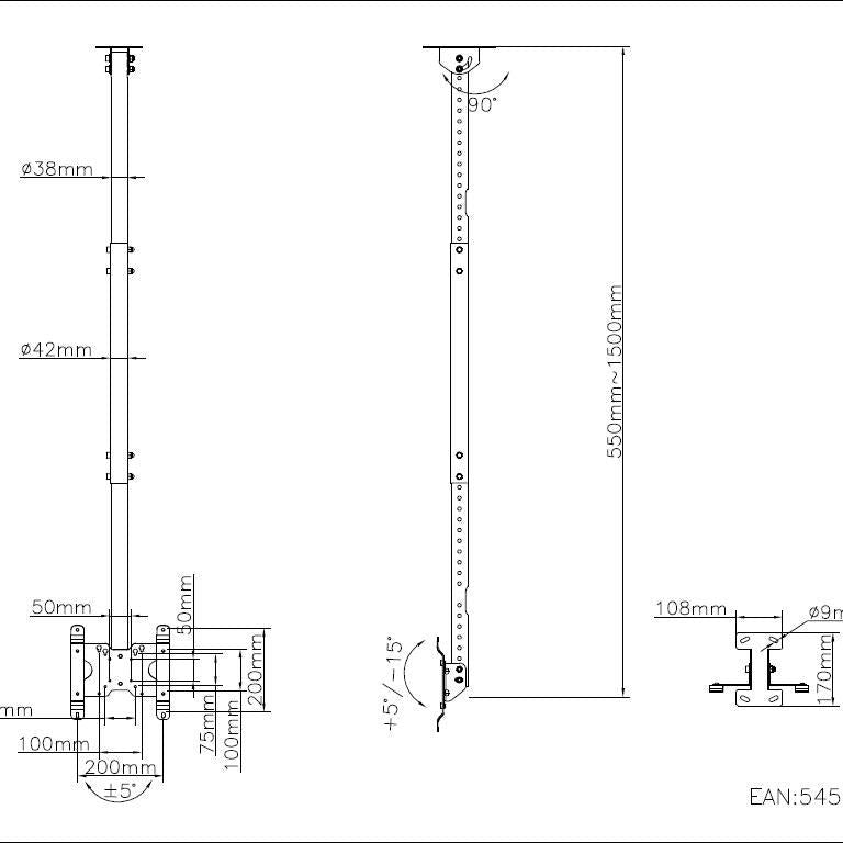 Multibrackets M Public Ceilingmount Small Single Black 1500