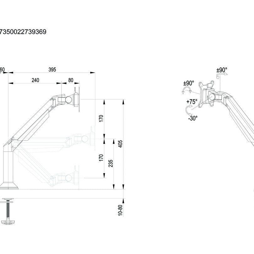 Multibrackets M VESA Gas Lift Arm Desk or Wall Basic Black