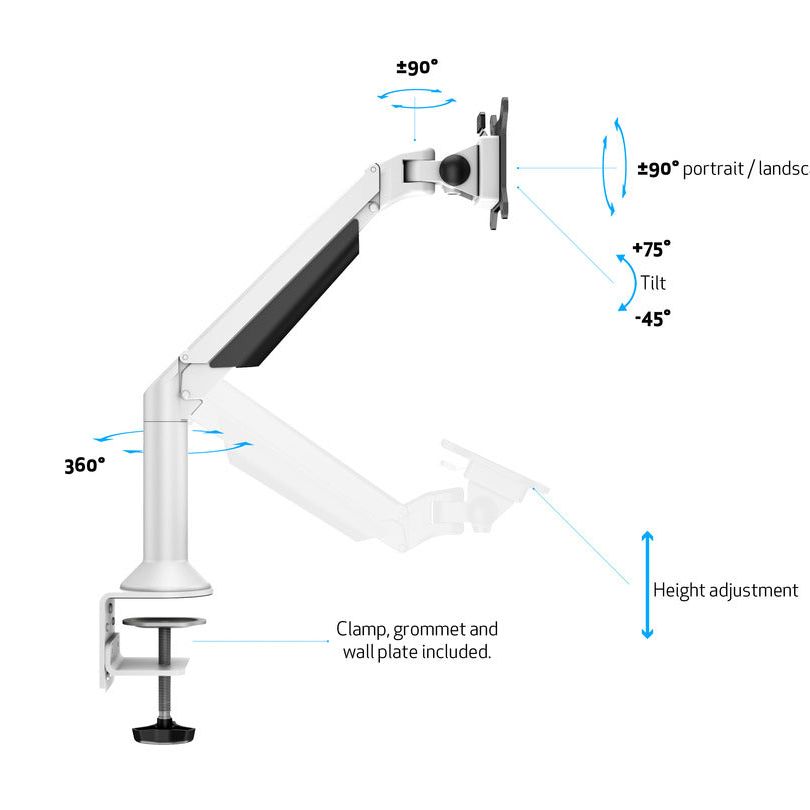 Multibrackets M VESA Gas Lift Arm Desk or Wall Basic White