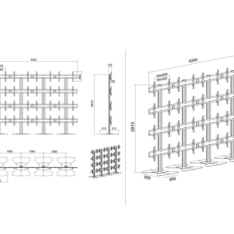 Multibrackets M Public Video Wall Stand 16-Screens 40-55'' Black