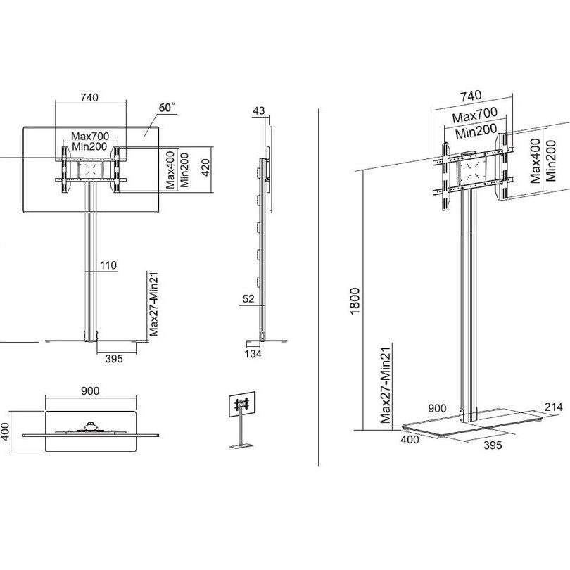 Multibrackets M Display Stand 180 Single Black w. Floorbase