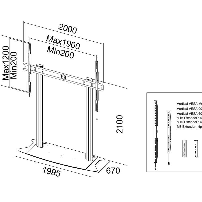 Multibrackets M Public Display Stand 210 Dual Pillar 150kg MAX Floorbase
