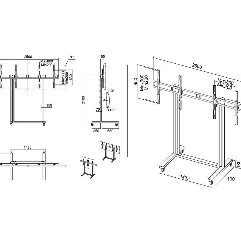 Multibrackets M Public Display Stand 210 Dual Screen 50"-77" Black