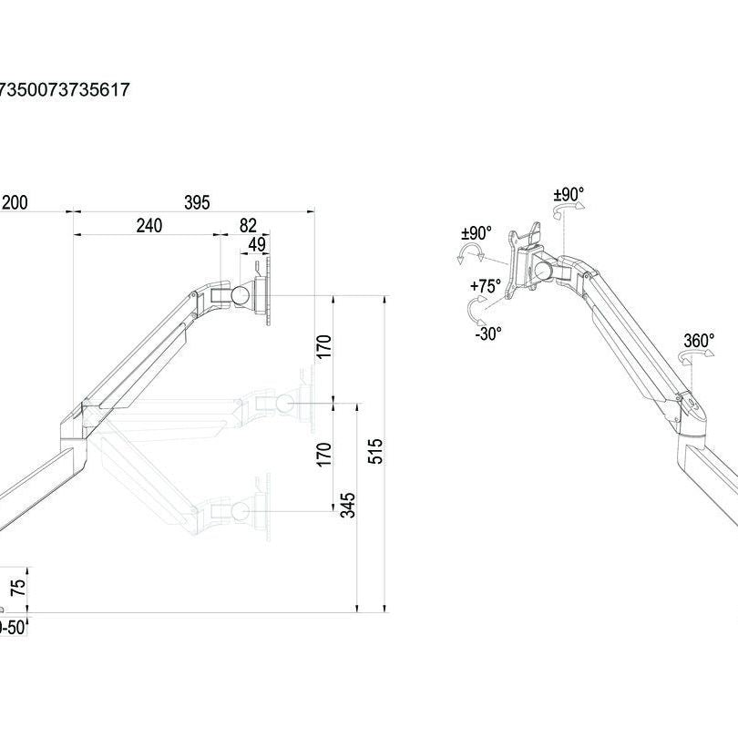Multibrackets M VESA Gas Lift Arm Single White HD