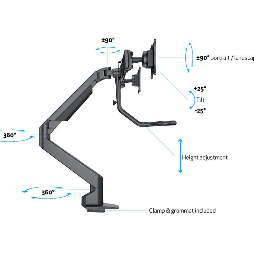 Multibrackets M VESA Gas Lift Arm w. Duo Crossbar 2 Black