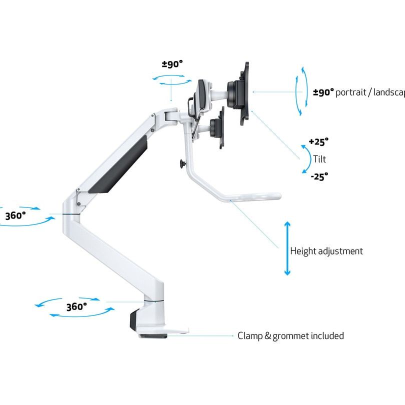 Multibrackets M VESA Gas Lift Arm w. Duo Crossbar 2 White