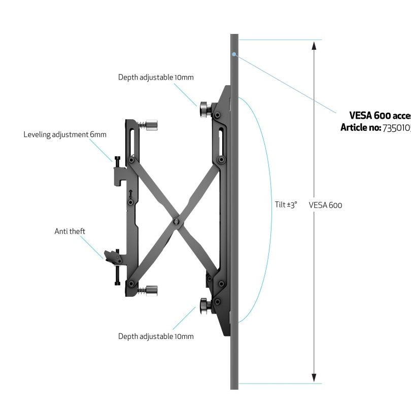 Multibrackets M Wallmount Pro MBW3x1UP Push In Pop Out Black