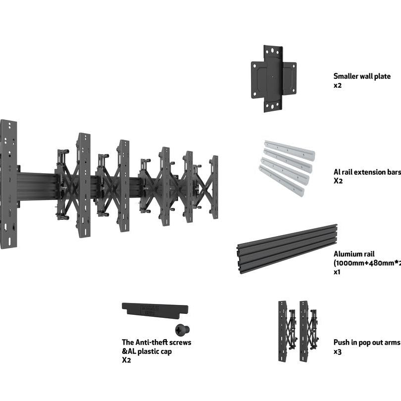 Multibrackets M Wallmount Pro MBW3x1UP Push In Pop Out Black