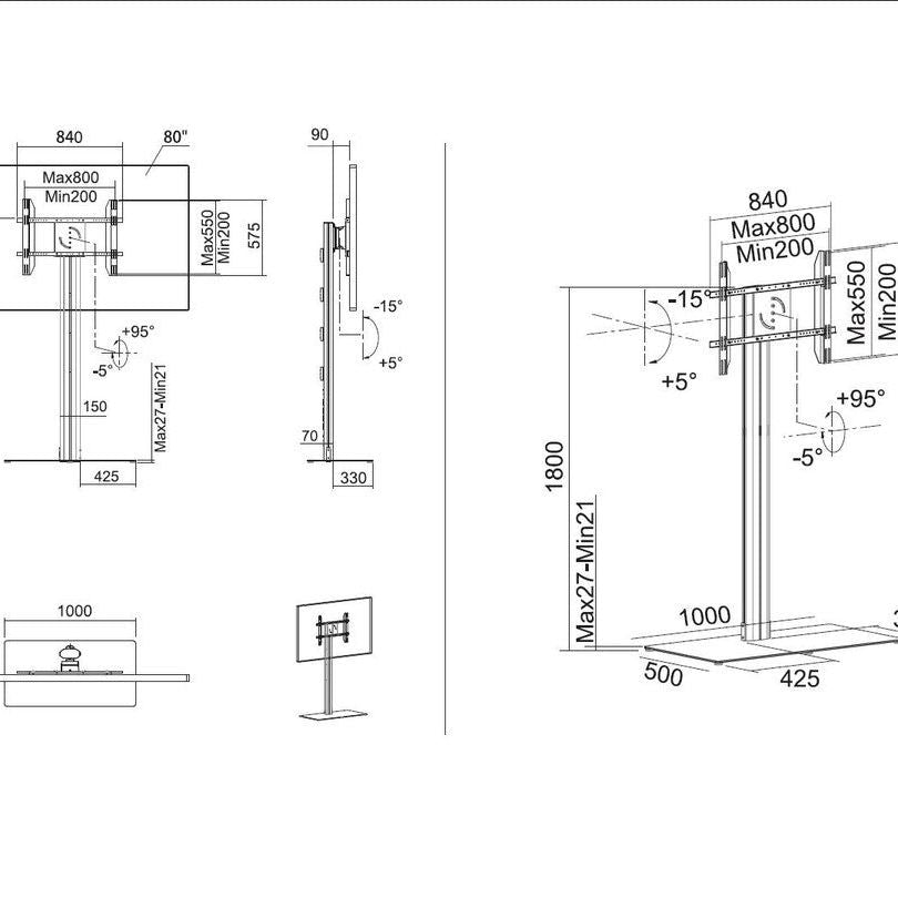 Multibrackets M Public Display Stand 180 HD Single Silver w. Floorbase
