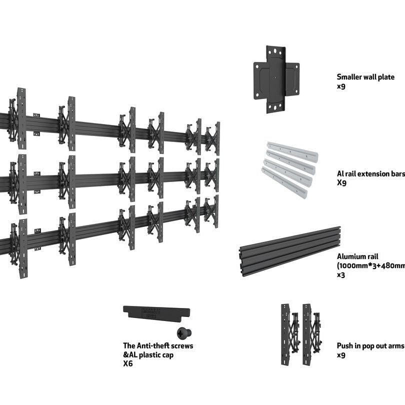Multibrackets M Wallmount Pro MBW3x3U Push In Pop Out Black