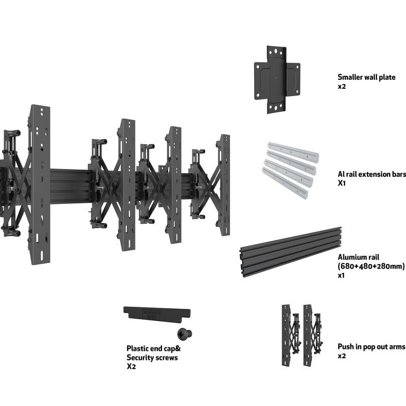 Multibrackets M Wallmount Pro MBW2x1UP Push In Pop Out Black