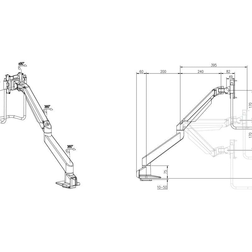 Multibrackets M VESA Gas Lift Arm Single Black w. handle