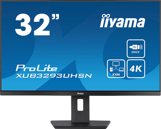 iiyama ProLite XUB3293UHSN-B5 32" 3840 x 2160 pixels 4K UHD IPS Display with USB-C Dock & RJ45 (LAN)