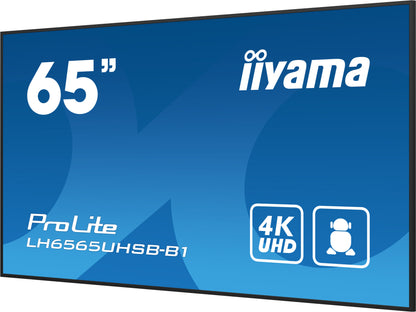 iiyama LH6565UHSB-B1 Signage Display Kiosk design 163.8 cm (64.5") LED Wi-Fi 800 cd/m² 4K Ultra HD Black Built-in processor Android 11 24/7